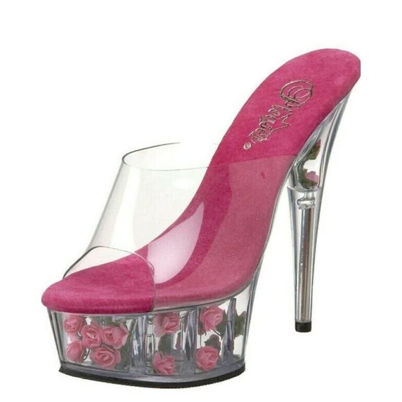Pleaser Delight 6" Heel Platform Pumps Women's Size 5  Pink Flowers Sexy 601FL - Picture 2 of 12